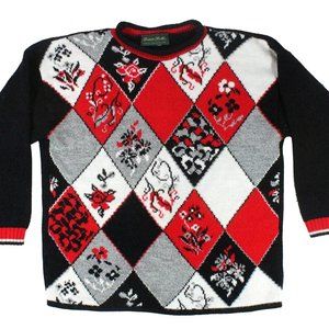 Vintage Dana Scott Black & White Argyle Sweater